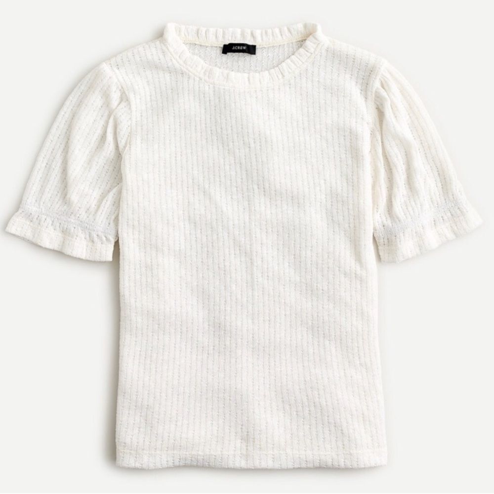 J. Crew Pointelle Puff Sleeve Cream Top M